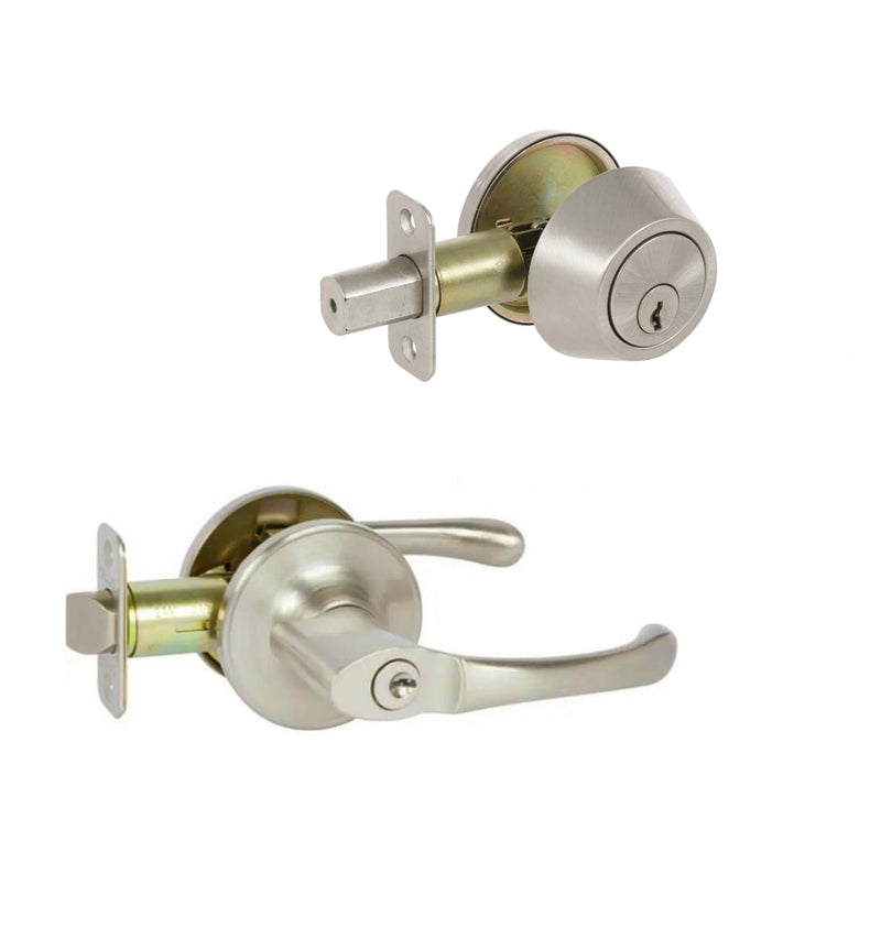 Arlington Satin Nickel Entry Lever with Matching Single Cylinder Deadbolt Combo Pack