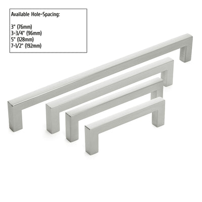 Diversa Brushed Satin Nickel 3-3/4&quot; (96mm) Square Edge Solid Cabinet Bar Pull
