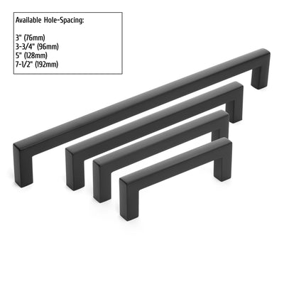 Diversa Matte Black 7-1/2&quot; (192mm) Square Edge Solid Cabinet Bar Pull