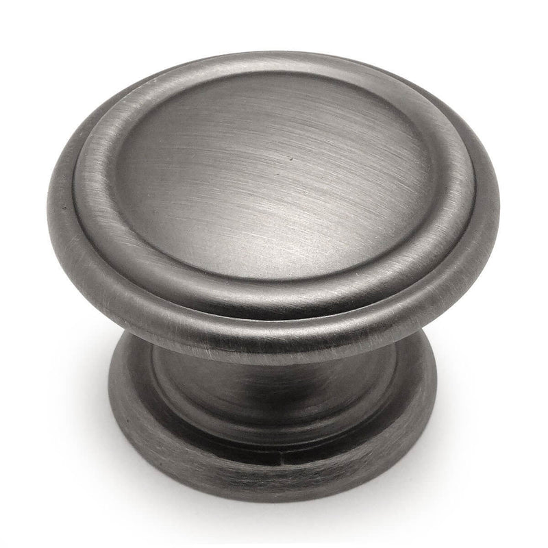 Two beveled rings drawer knob in antique silver finish with one and five sixteenths inch diameter