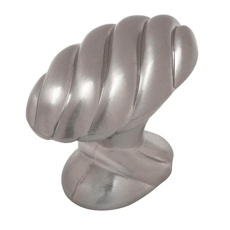 Cabinet knob in satin nickel finish with twist style and seven eighths inch width