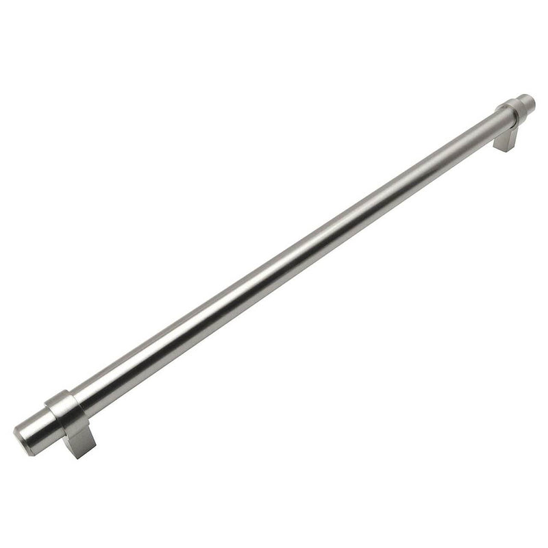 Satin nickel euro style bar pull with twelve and five eighths inch hole spacing