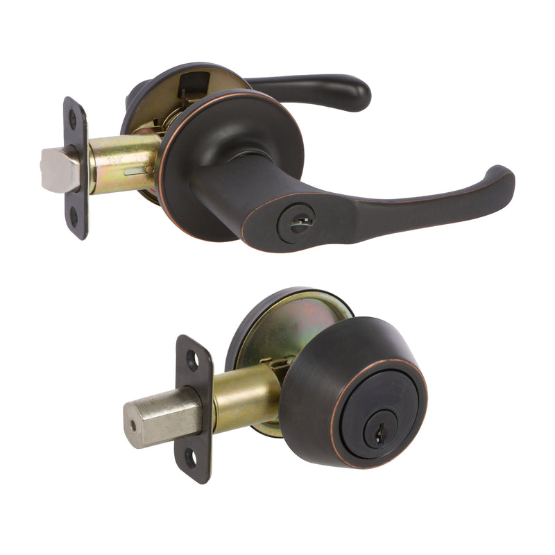 Arlington Oil Rubbed Bronze Entry Lever with Matching Single Cylinder Deadbolt Combo Pack