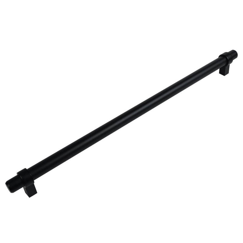 Flat black euro style bar pull with eight and seven eighths inch hole spacing