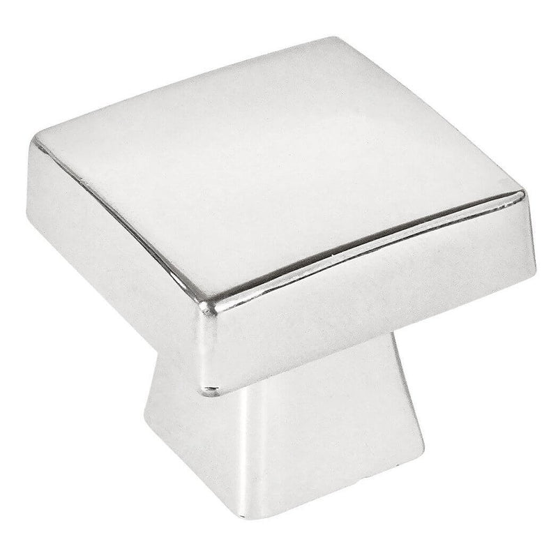 Drawer knob in polished chrome finish with square design and one and an eighth inch length