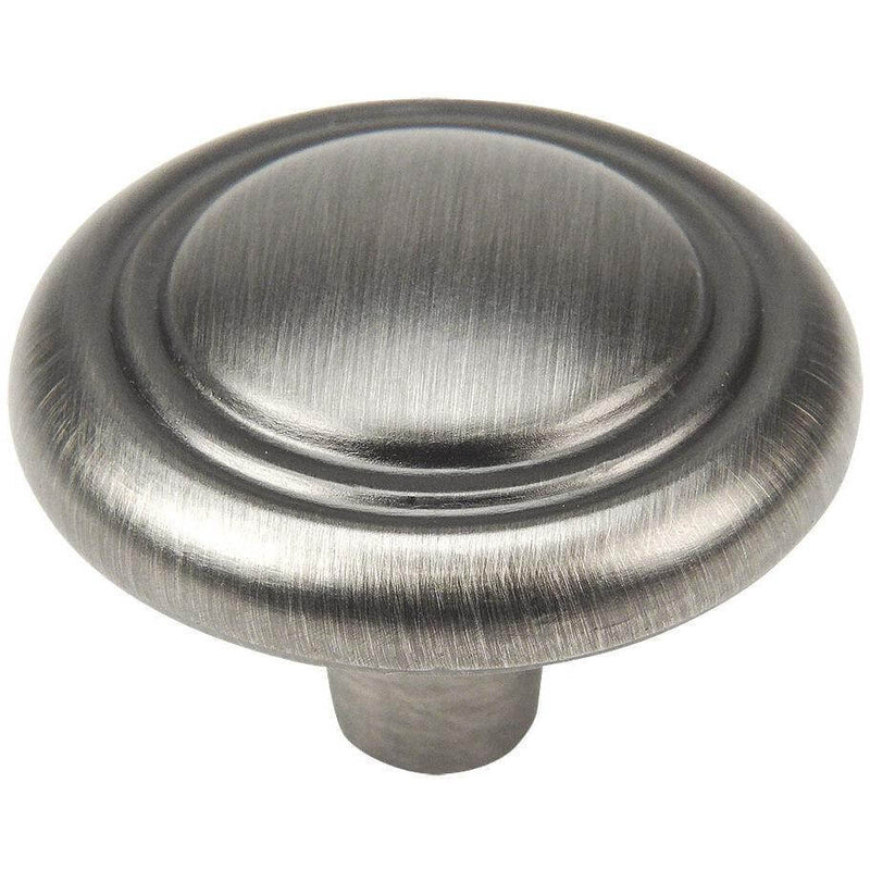 Cabinet knob in antique silver finish with two rings and a slightly raised centre