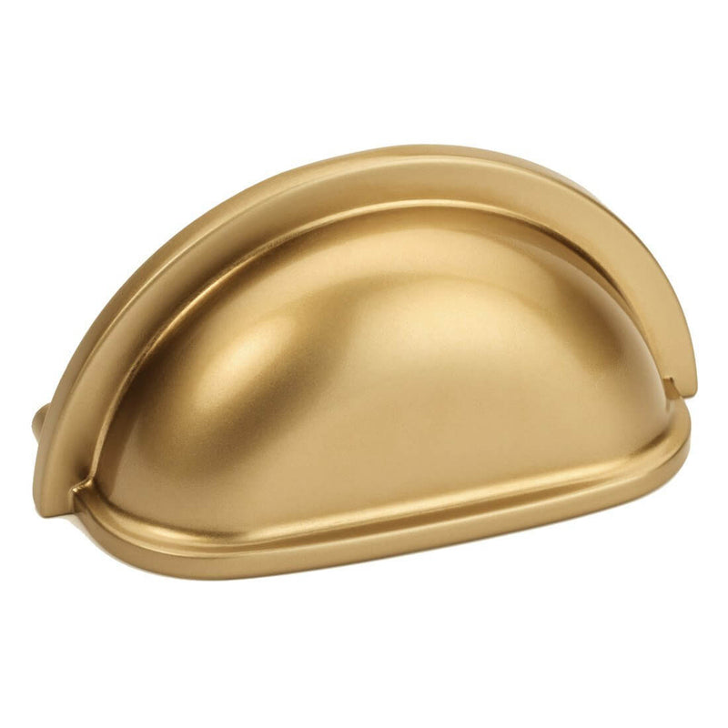 Drawer cup pull in gold champagne with three inch hole spacing
