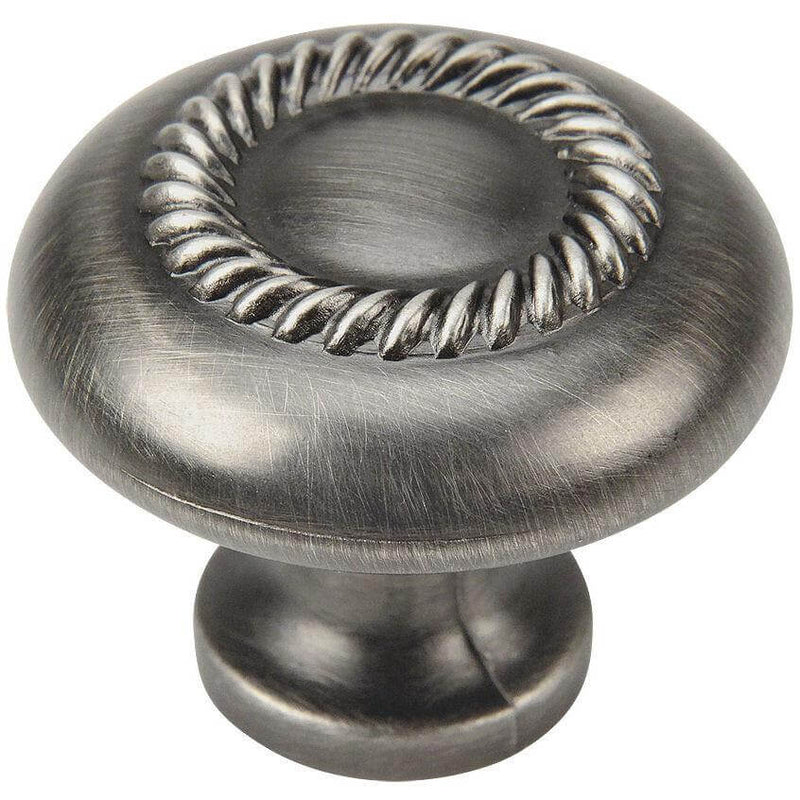 Antique silver cabinet knob with rope design