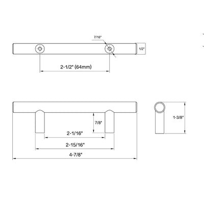 Cosmas 305-2.5FB Flat Black Euro Style Bar Pull Diagram of the pull