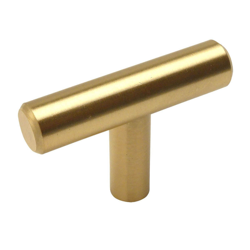 Brushed brass t bar knob with euro style and beveled edges. The Cosmas 305BB Brushed Brass Euro Style T Bar Knob