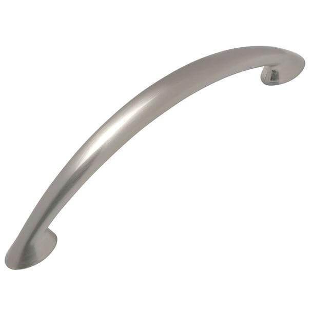 Slim elongated drawer pull with pointy ends and three and three quarters inch hole spacing