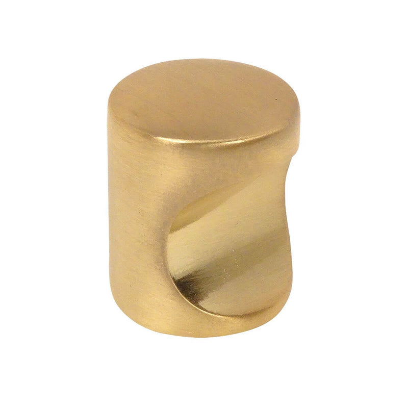 Drawer knob in brushed brass finish with tube and concave design 