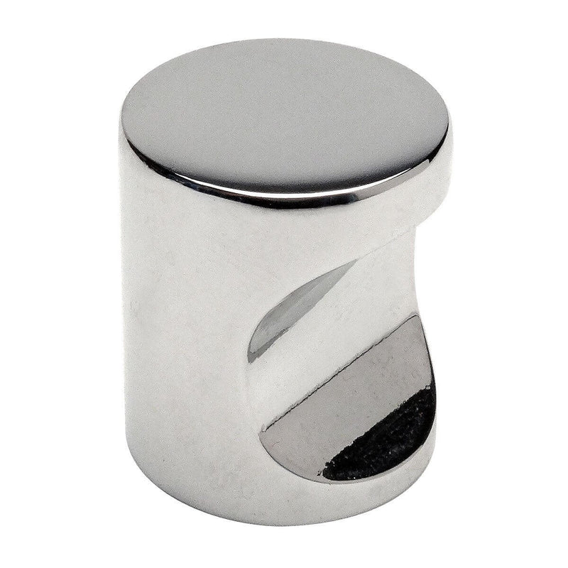 Polished chrome tube drawer knob with concave on one side