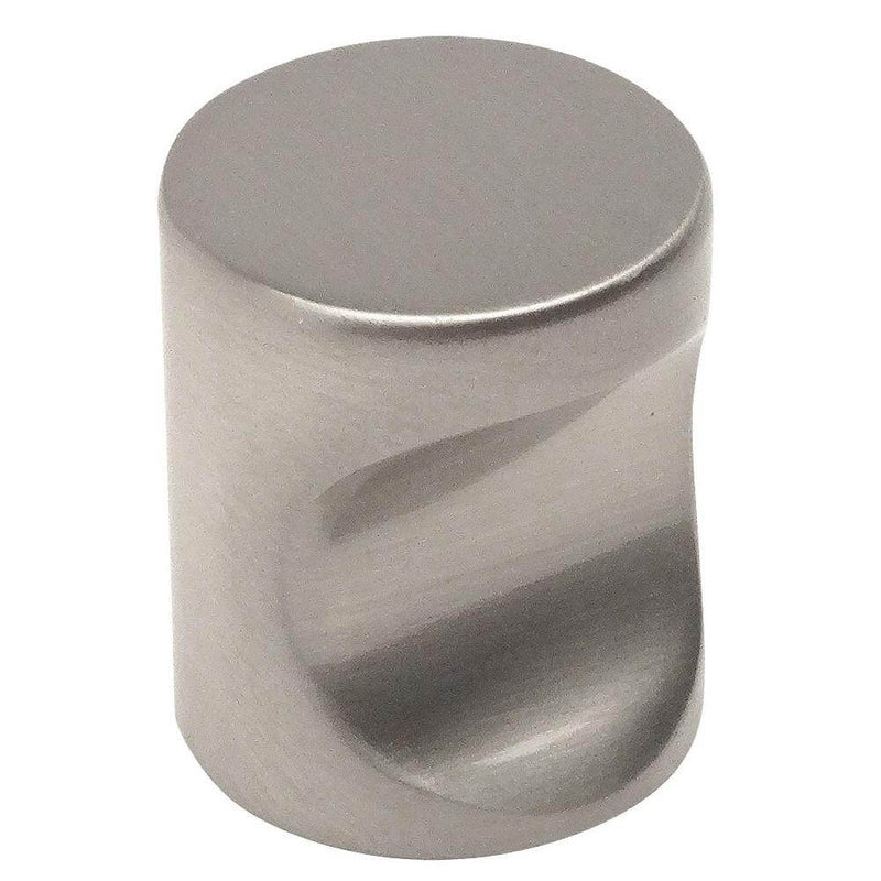 Satin nickel cabinet knob with tube and concave on one side design