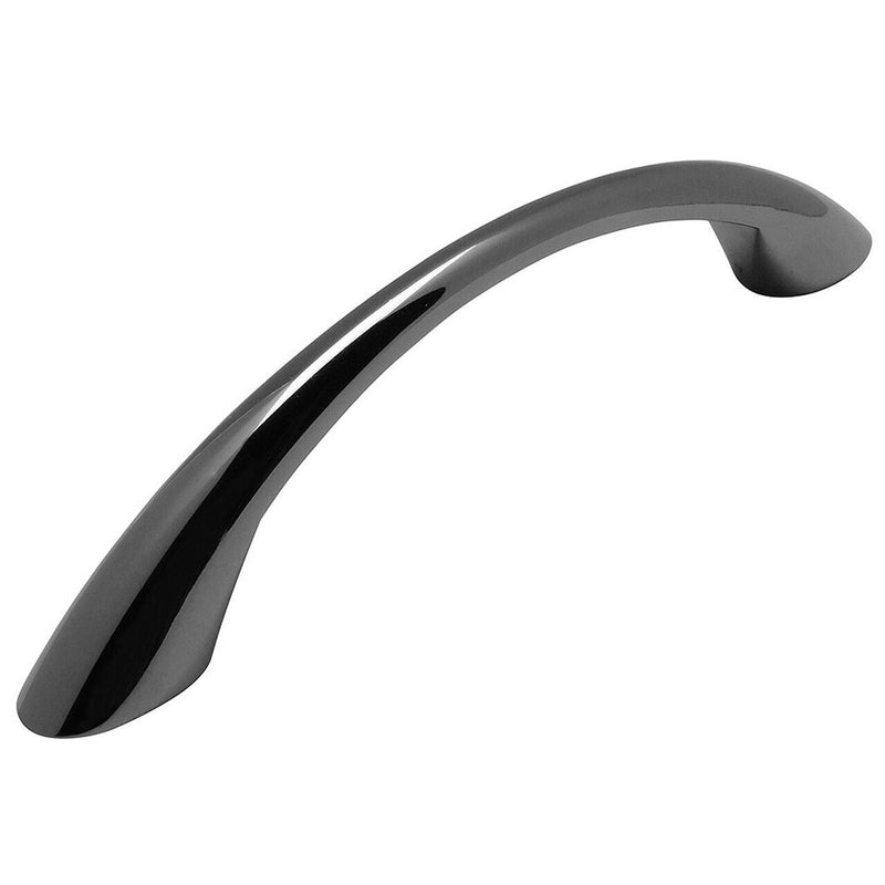 Black nickel elongated slim drawer pull with three and three quarters inch hole spacing