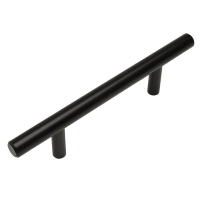 Flat black slim line euro style bar pull with two and a half inch hole spacing