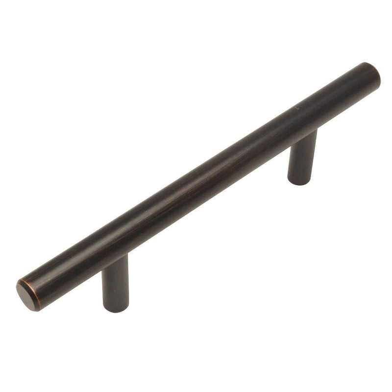 Oil rubbed bronze slim line euro style bar pull with three and a half inch hole spacing