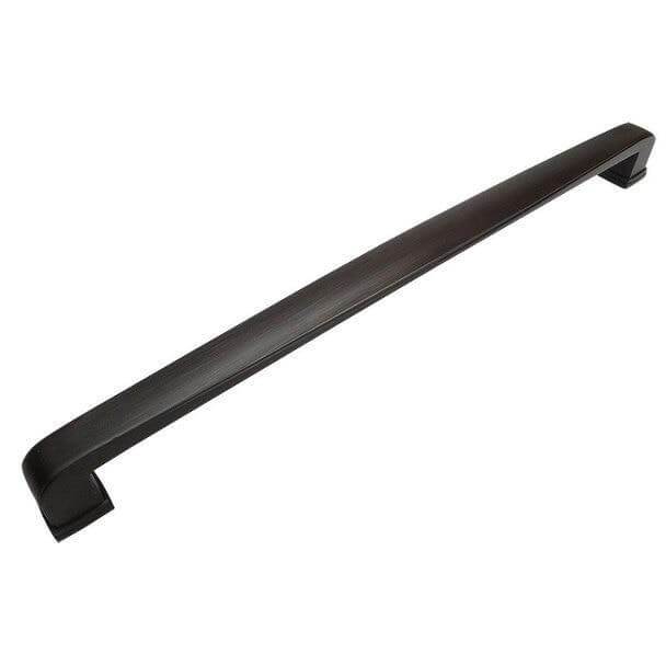Twelve inch hole spacing cabinet pull with subtle wide design in oil rubbed bronze finish