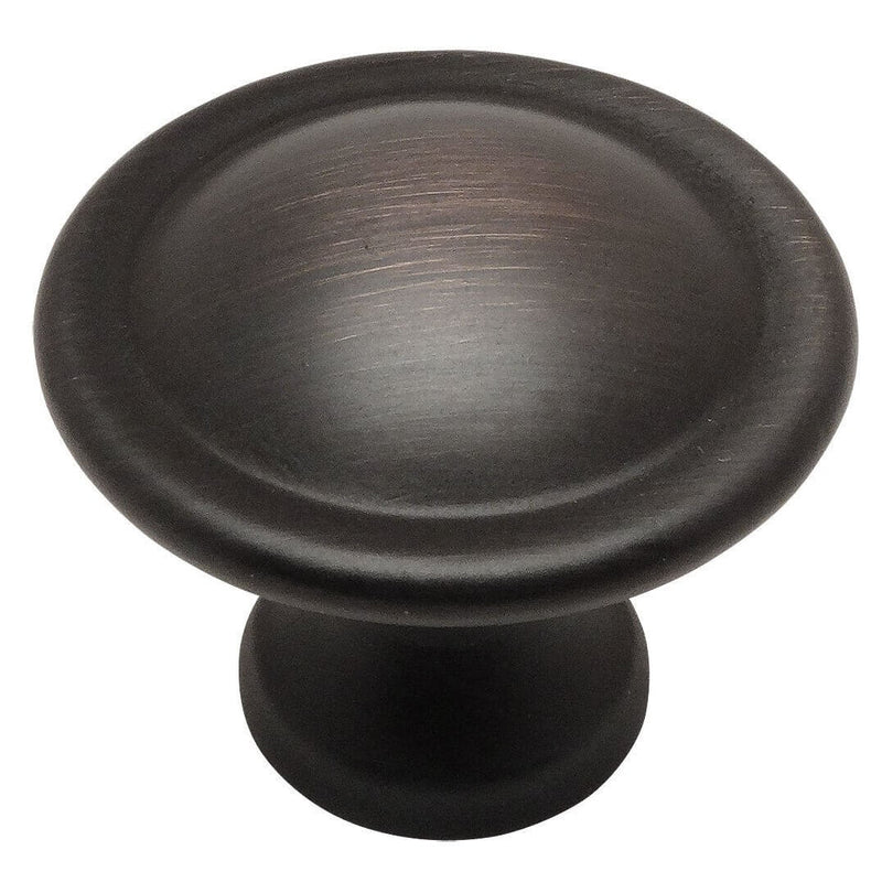 Round cabinet drawer knob in oil rubbed bronze finish with thicker edges