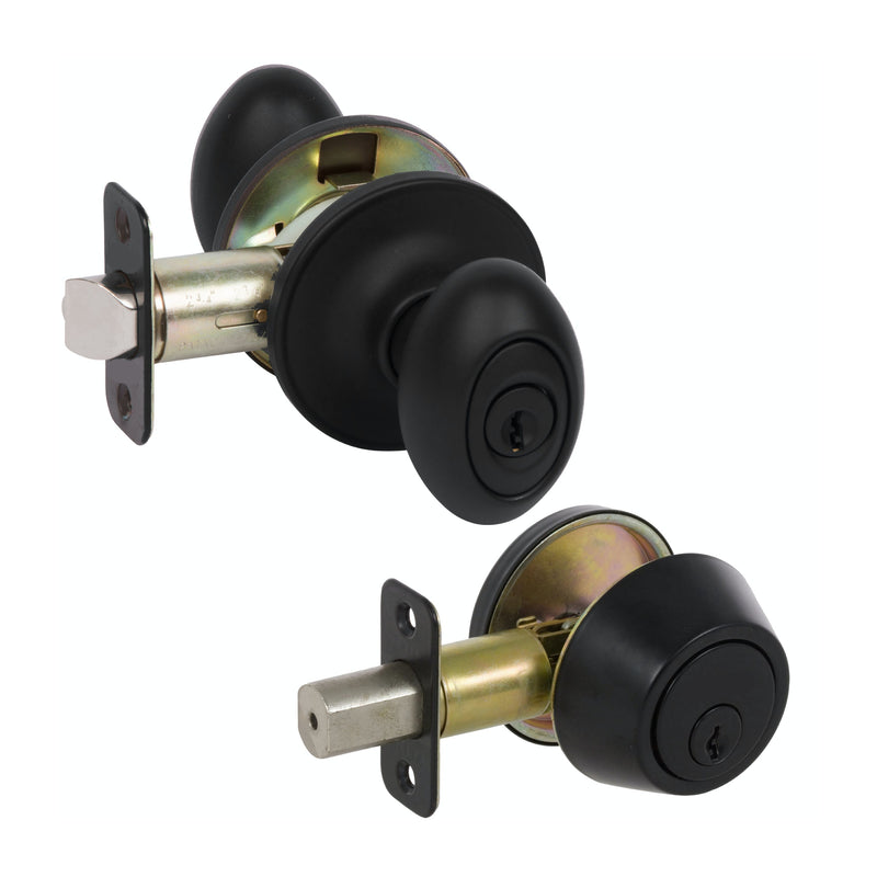 Somerset Matte Black Entry Knob with Matching Single Cylinder Deadbolt Combo Pack