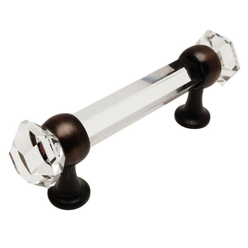 Three inch hole spacing cabinet pull with clear glass and diamond rock shaped ends