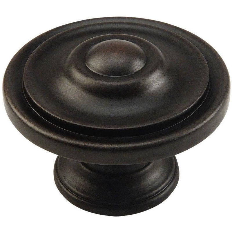 Oil rubbed bronze cabinet knob with rings carving on the face