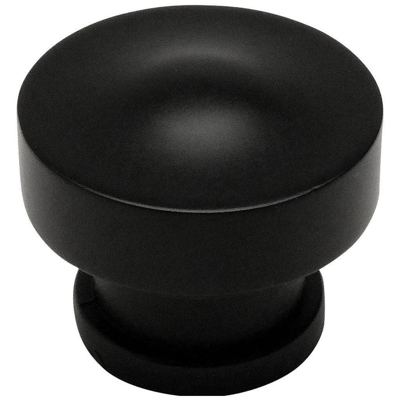 Contemporary cabinet drawer knob in flat black finish with slightly convex surface