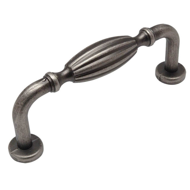 Three inch hole spacing cabinet drawer pull with an oval form in the middle