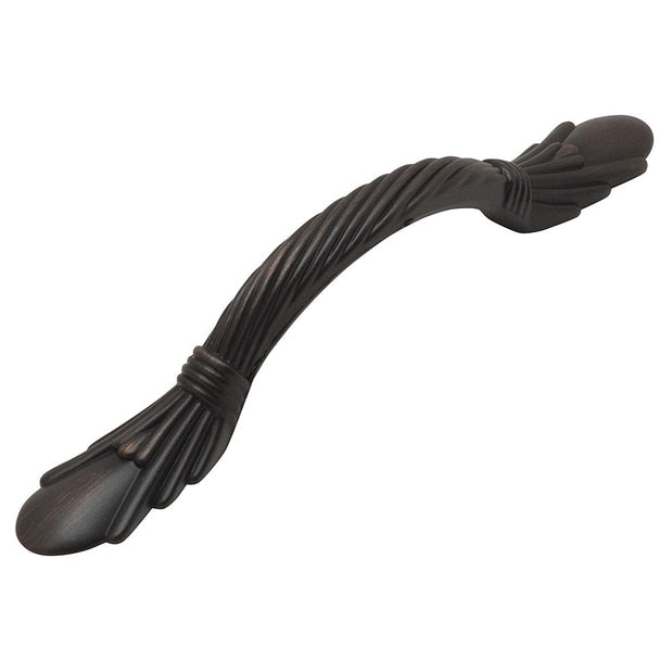 Oil rubbed bronze cabinet drawer pull with rope design and three inch hole spacing