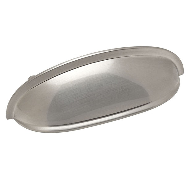 Three inch hole spacing cabinet cup pull in satin nickel finish