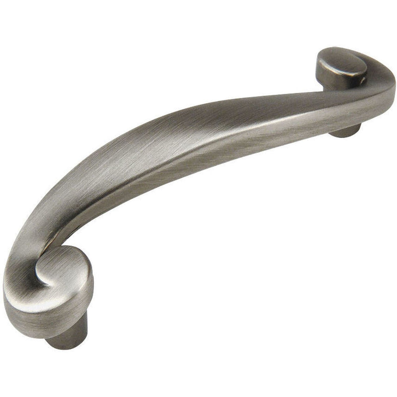 Swirl cabinet drawer pull in antique silver finish with three inch hole spacing