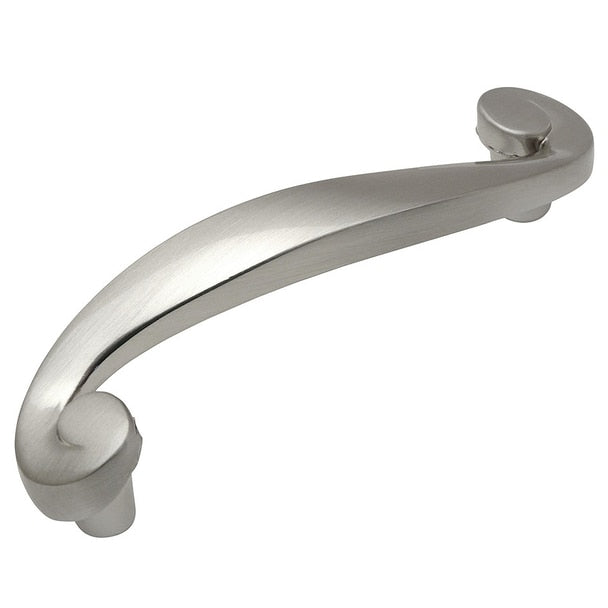 Satin nickel swirl cabinet pull with three inch hole spacing