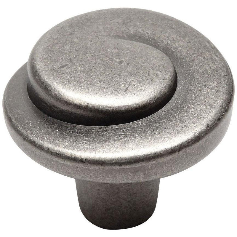 Weathered nickel cabinet drawer knob with one and a quarter inch diameter