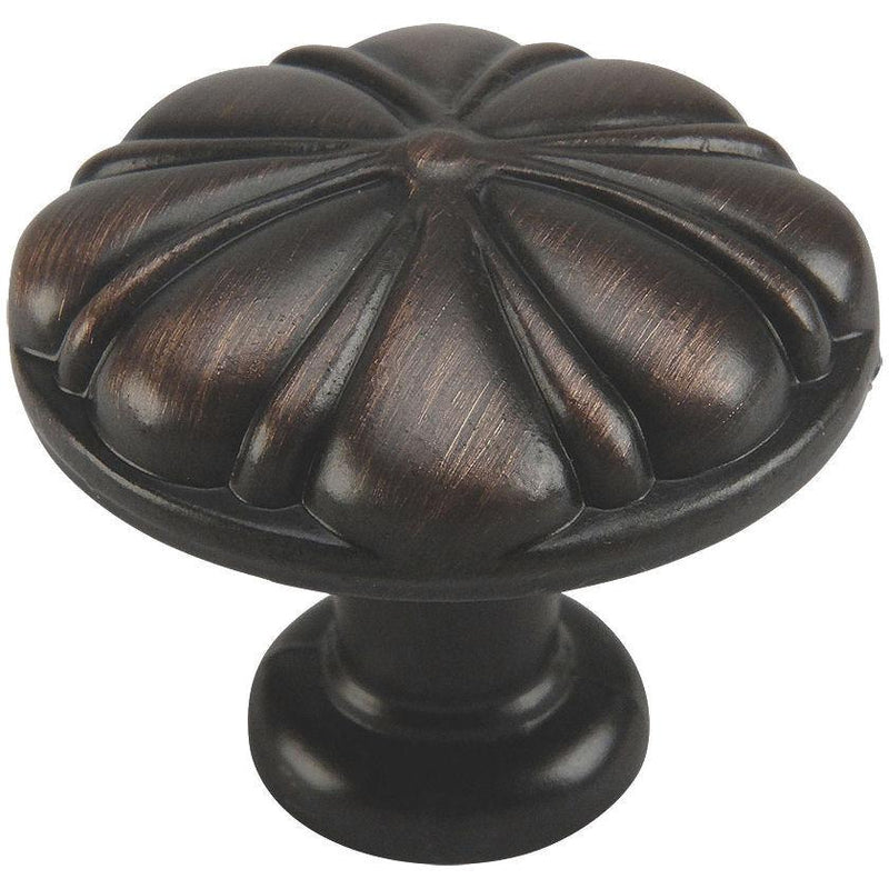 Round cabinet knob with parasol classic pattern in oil rubbed bronze