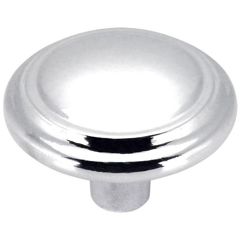 Round cabinet drawer knob with raised centre in polished chrome finish and one and a quarter inch diameter