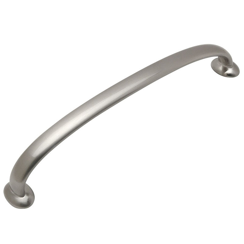 Cabinet drawer pull in satin nickel finish with low arch style