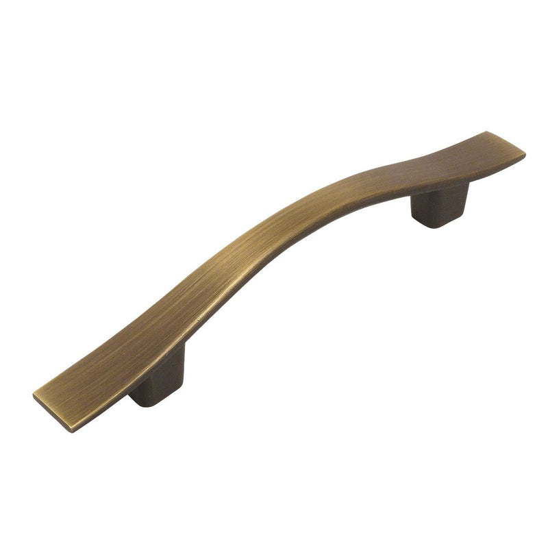 Brushed antique brass drawer pull with wavy design