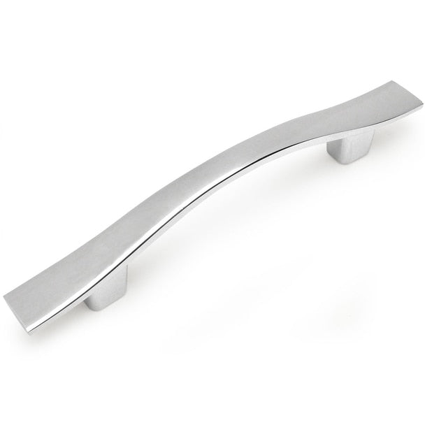 Wavy cabinet pull in polished chrome finish with three inch hole spacing
