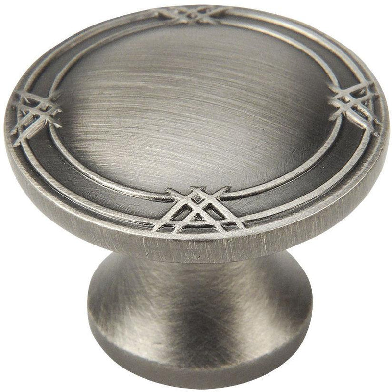 Round cabinet knob in antique silver cabinet knob with small crossings engraving on the edges