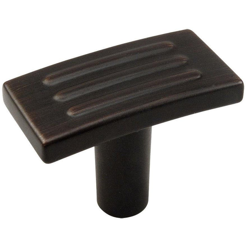 Cabinet knob in oil rubbed bronze finish with t shape and one and three eighths inch length