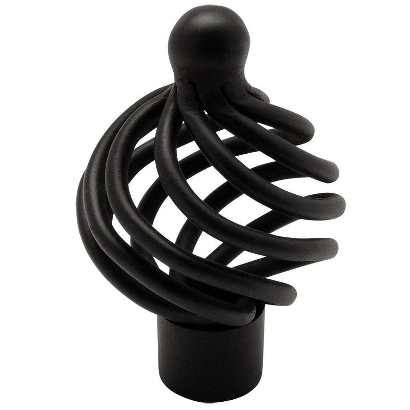 Birdcage knob in flat black finish with one and a quarter inch diameter