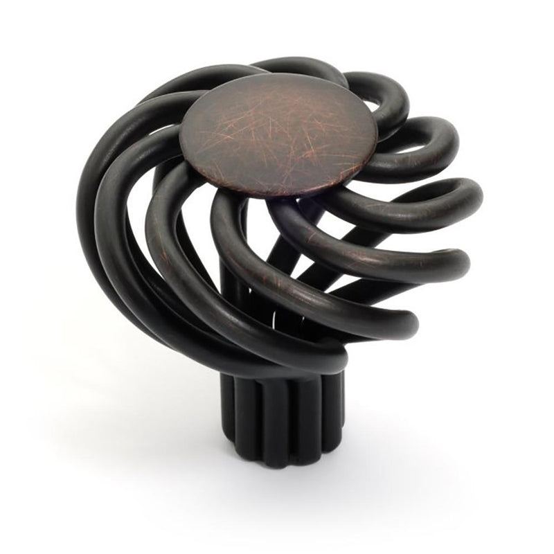 Birdcage spiral cabinet knob in oil rubbed bronze finish with one and a half inch diameter