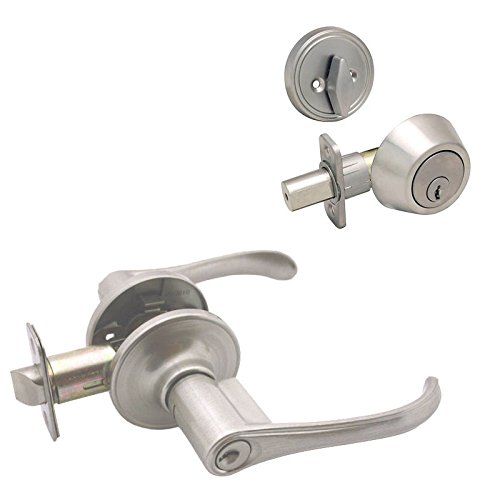Rochester Satin Nickel Entry Lever with Matching Single Cylinder Deadbolt Combo Pack