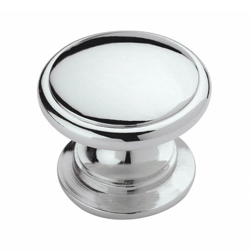 Circle cabinet knob in polished chrome finish with the edges slightly elevated Amerock BP53012-26 Polished Chrome Cabinet Knob