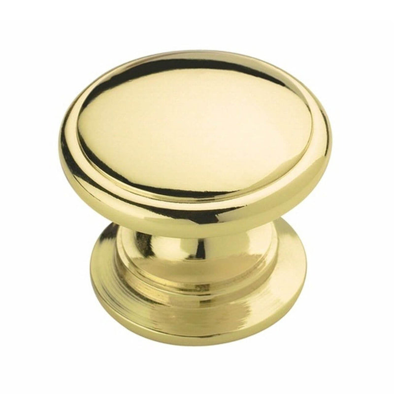 Circle polished brass cabinet drawer knob with one and a quarter inch diameter Amerock BP53012-3 Polished Brass Cabinet Knob