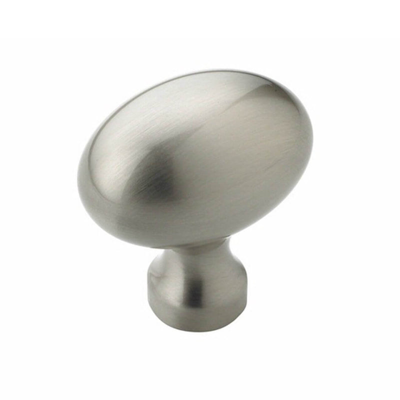 Cabinet knob in satin nickel finish in egg shape Amerock BP53014-G10 Satin Nickel Oblong Cabinet Knob