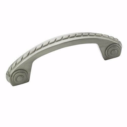 Drawer pull in satin nickel finish with rope design on top Amerock BP53470-G10 Satin Nickel Scroll Cabinet Pull