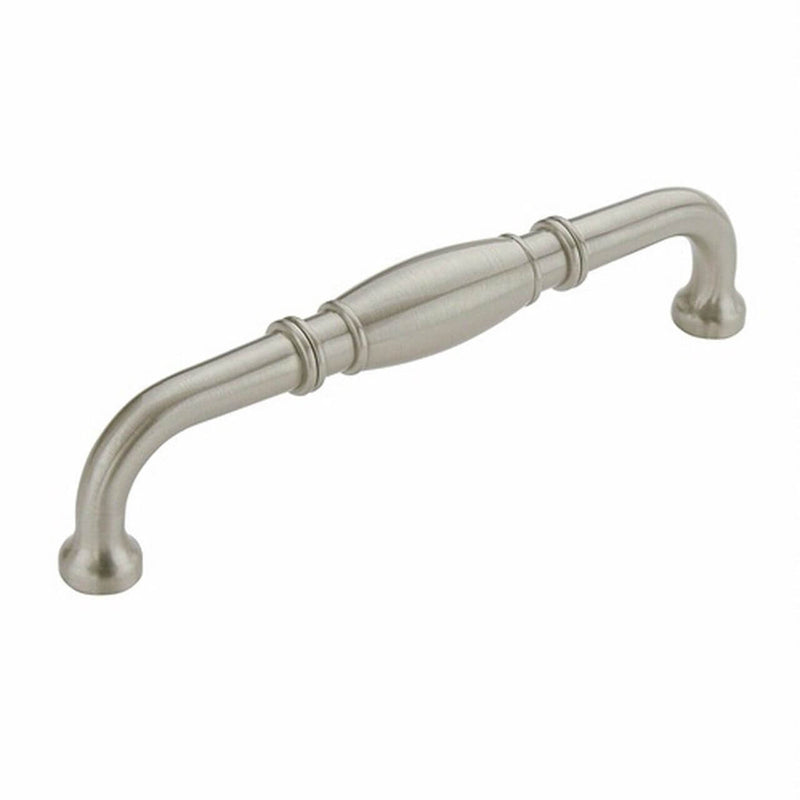 Satin nickel cabinet pull with barrel center and six and five sixteenths inch hole spacing Amerock BP55245-G10 Allison Satin Nickel Cabinet Pull
