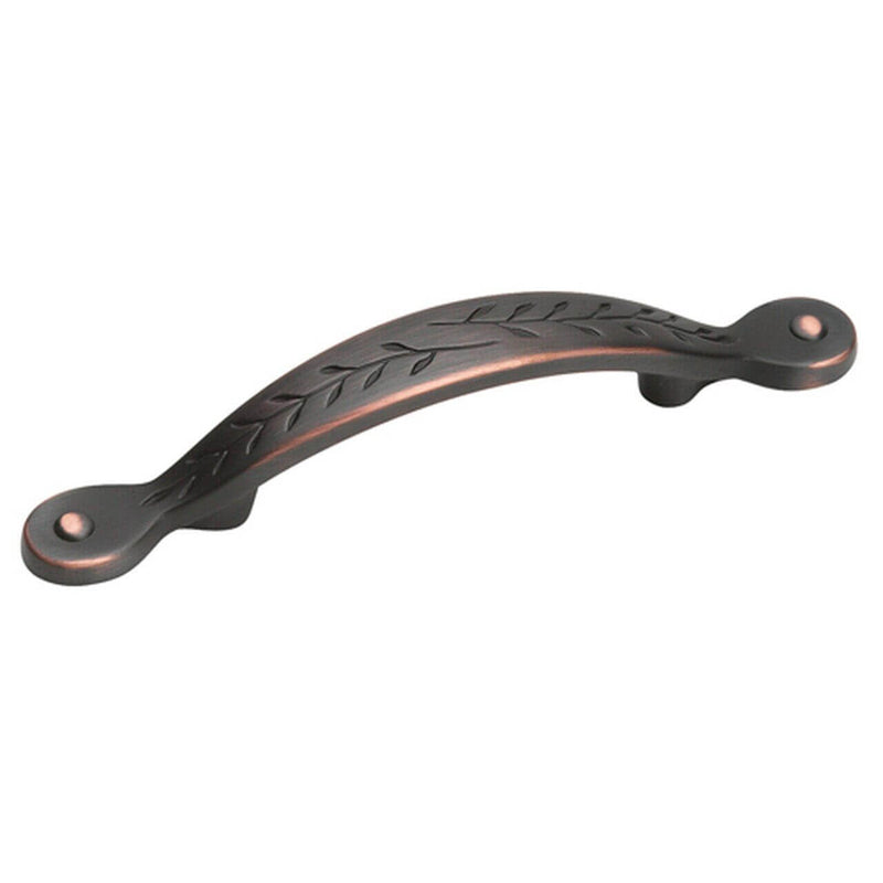 Oil rubbed bronze drawer pull with leaf carving
