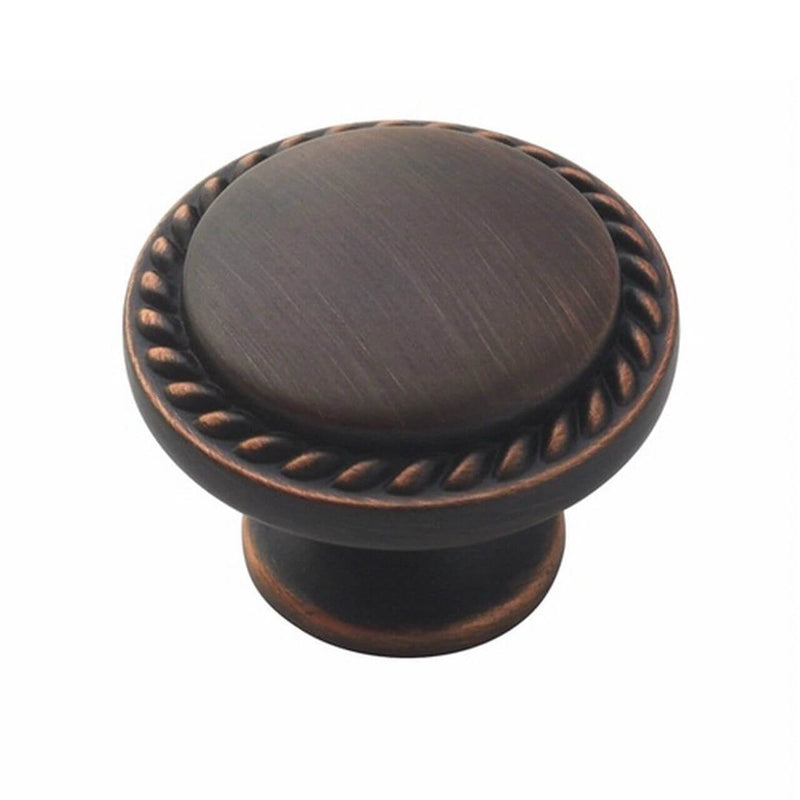 Oil rubbed bronze drawer knob with delicate rope edging